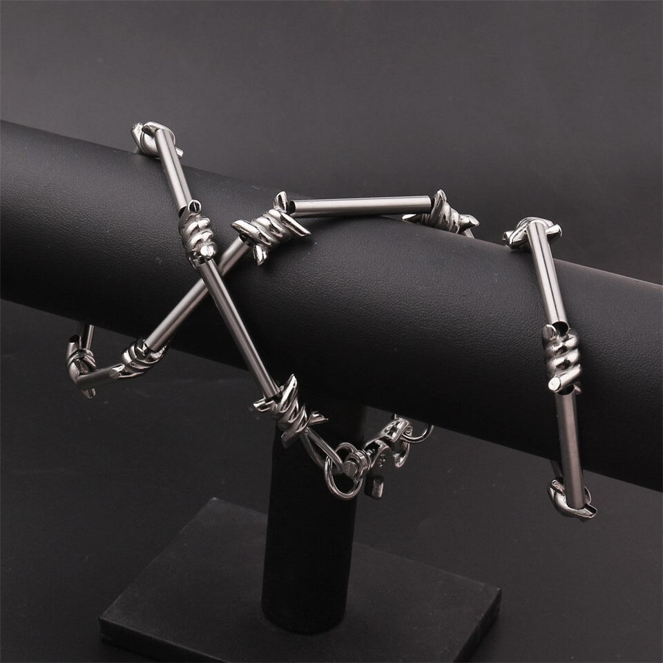 Collar de alambre de púas estilo Hip Hop para mujer, pulsera con cadenas para pantalón, joyería Harajuku Punk gótica, Gargantilla Unisex