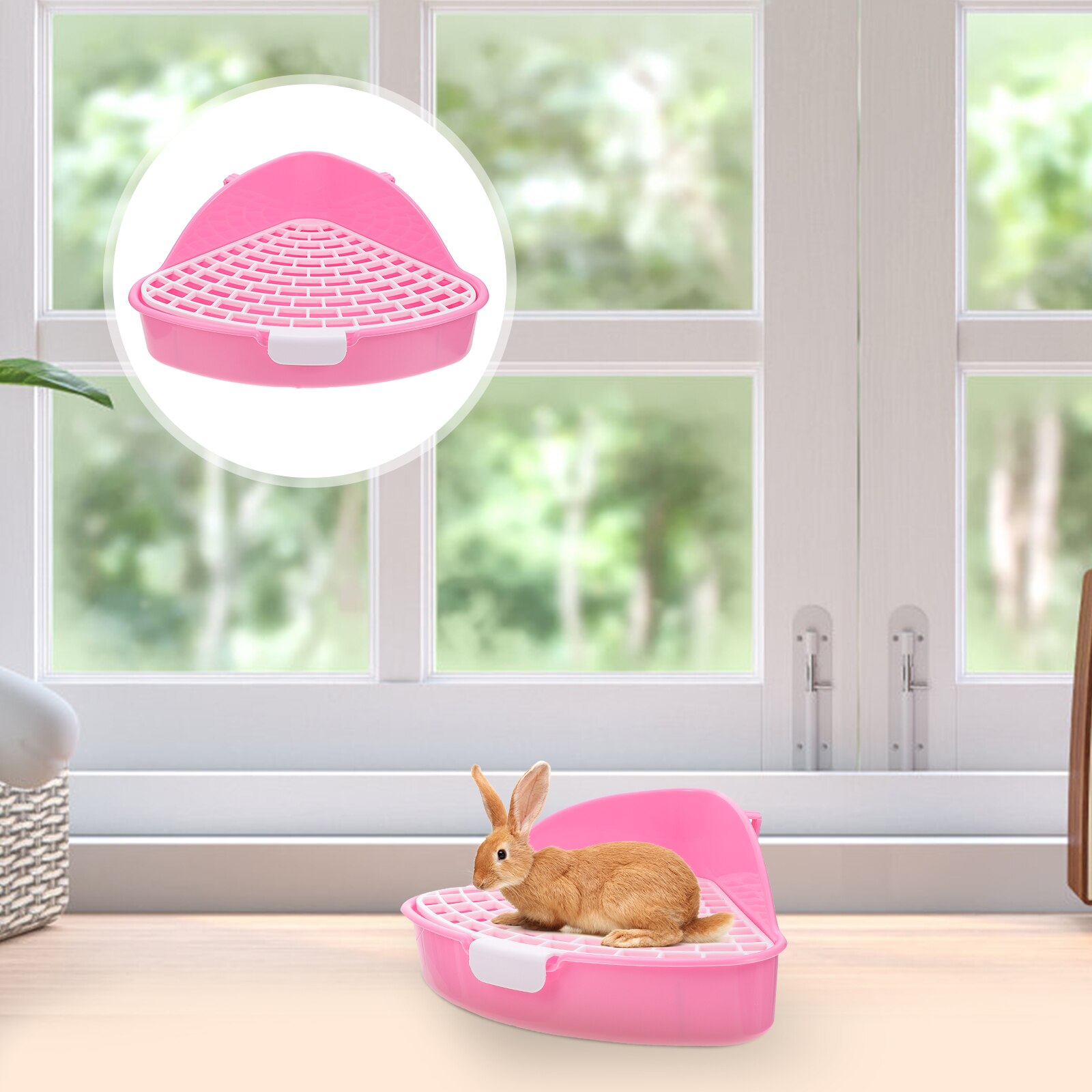 Rabbit Litter Box Plastic Small Animals Potty Corner Toilet Litter Container: Pink