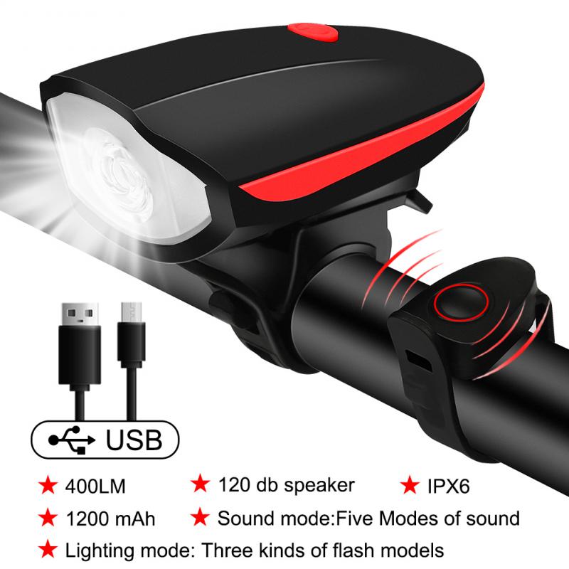 Bicycle Light Front Rechargeable 120db Bike Horn Light MTB Headlight Bicycle Lantern Cycling LED Flashlight Bike Accessories: red horn light