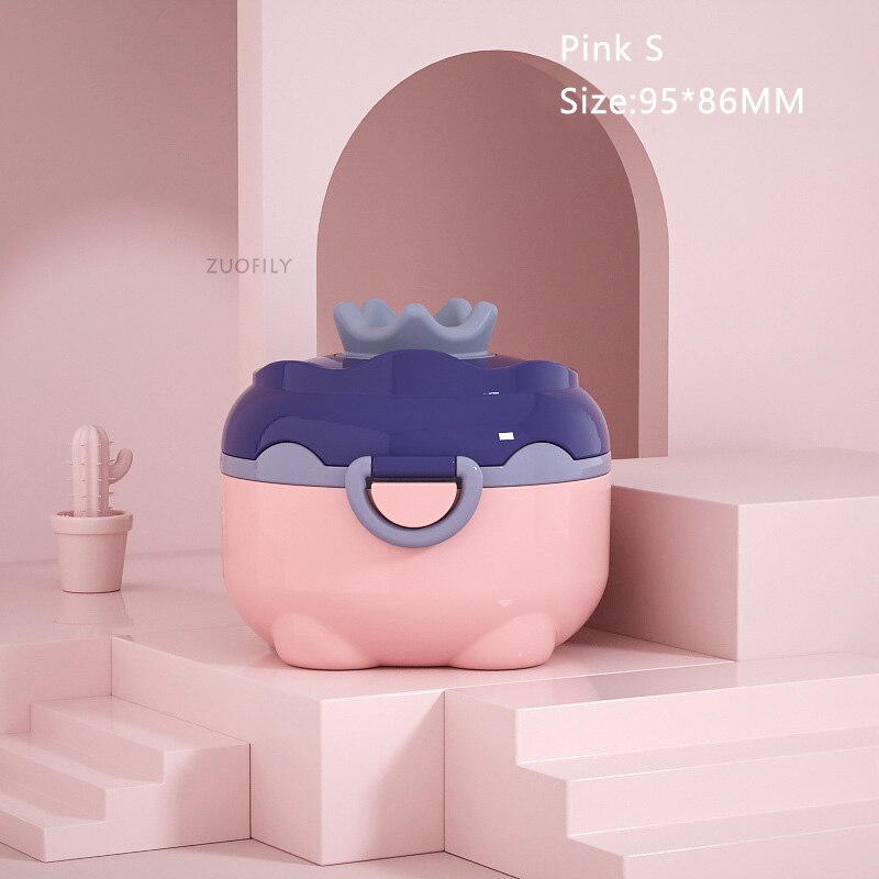 Portable Baby Food Storage Box Milk Powder Essential Cereal Cartoon Infant Toddler Snacks Container Formula Dispenser Storager: Pink S-Crown