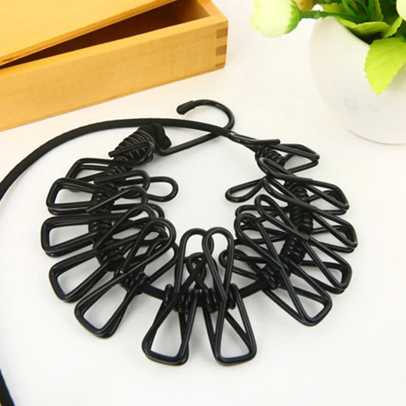 Portable Clothing Clothesline with 12 Clips Retractable Laundry Dryer Clothes Rope Drying Rack Cloth Hanging Line for Outdoor: black