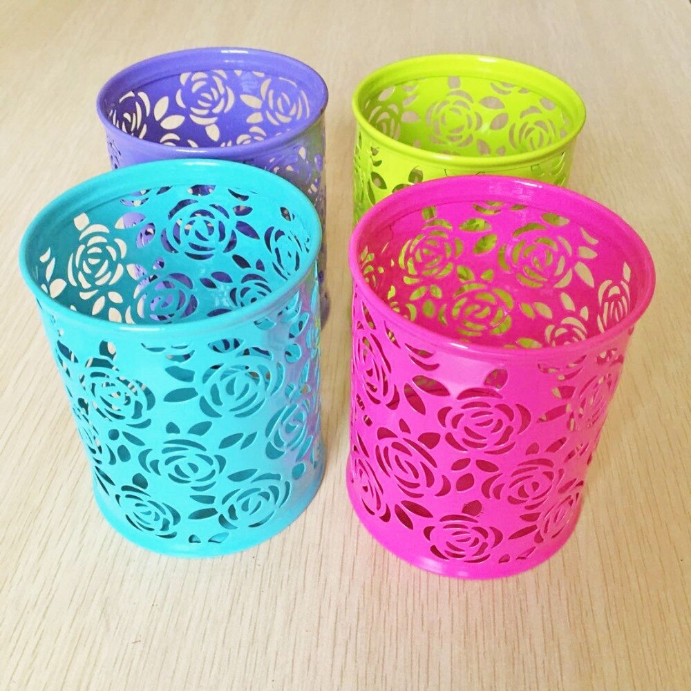 Portalápices con forma de flor Rosa hueca para mantenimiento de la casa, contenedor organizador de lapicero, en 4 colores