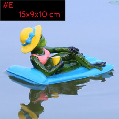 Resin Floating Bamboo raft Frog Statue duck Sculpture Outdoor Garden Pond Decorative Home Fish Tank Garden Decor Desk Ornament: E