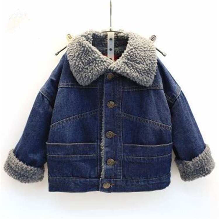 Ropa infantil , ropa de mezclilla para niños pequeños de Otoño/Invierno, chaqueta gruesa de terciopelo, blusa de cordero para niños y niñas: 5