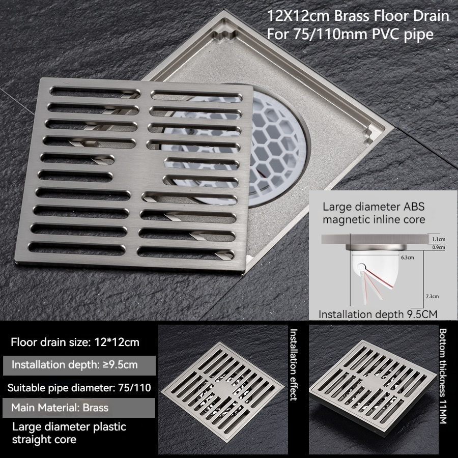 Brass Light Colored Floor Drain, Nickel Color, Bru... – Grandado