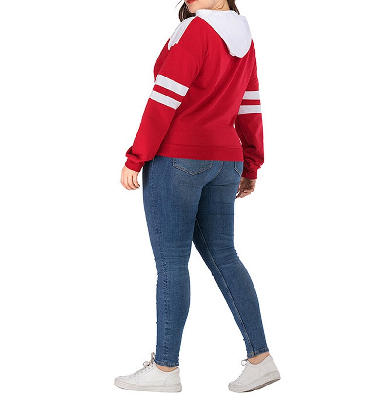 4xl plus size kvinder sweatshirts almindelig farvede hættetrøjer kvinder efterårs sweatshirt kvinder langærmet hættetrøje rød og hvid