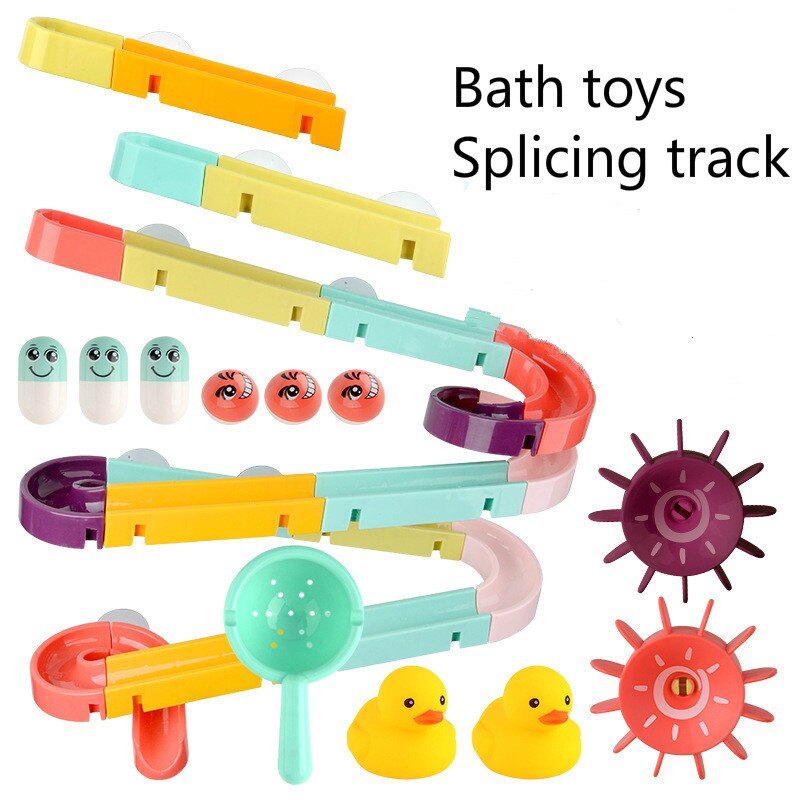 Summer DIY Baby Bath Toys Wall Suction Cup Marble Race Run Track Bathroom Bathtub Kids Play Water Games Toy Set for Children: 44PCS