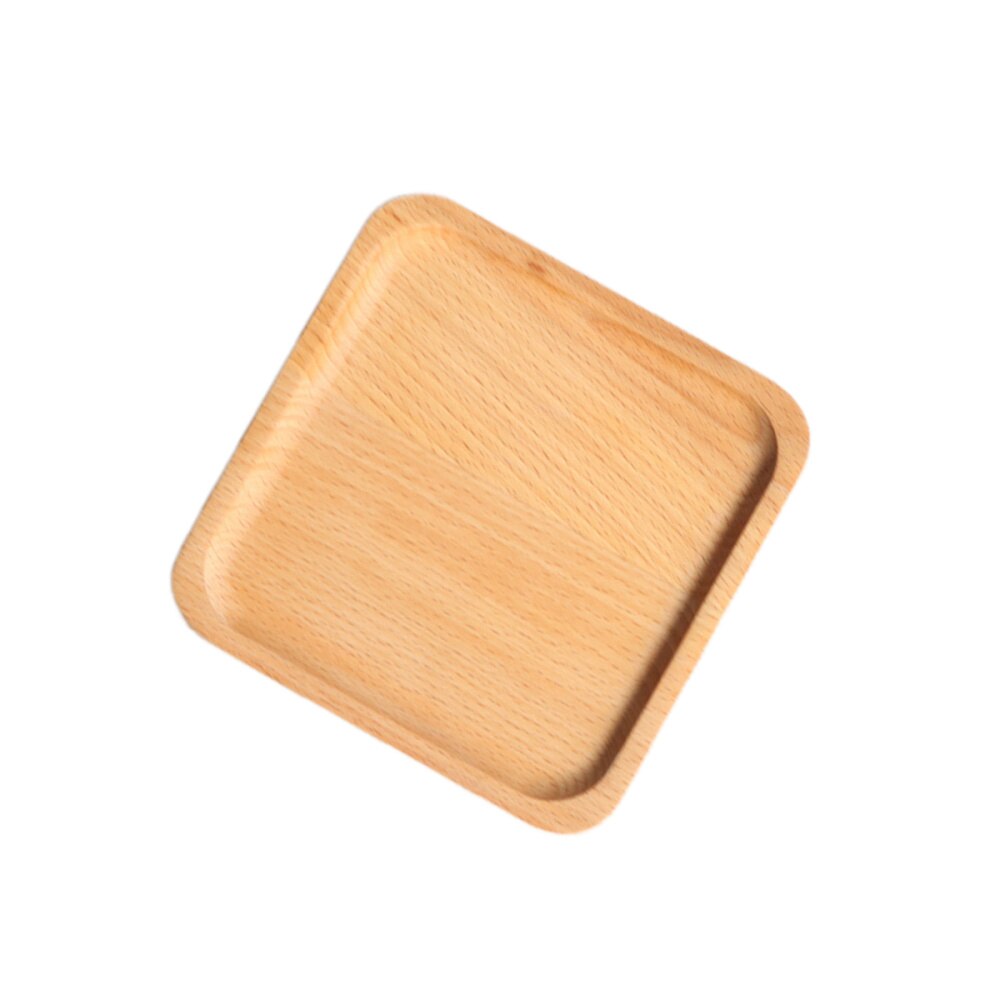 Natural Beech Tray Wooden Kids Food Serving Plate Fruit Bread Tray Dishes Snack Plate - 15x15x1.2cm (Square): Default Title