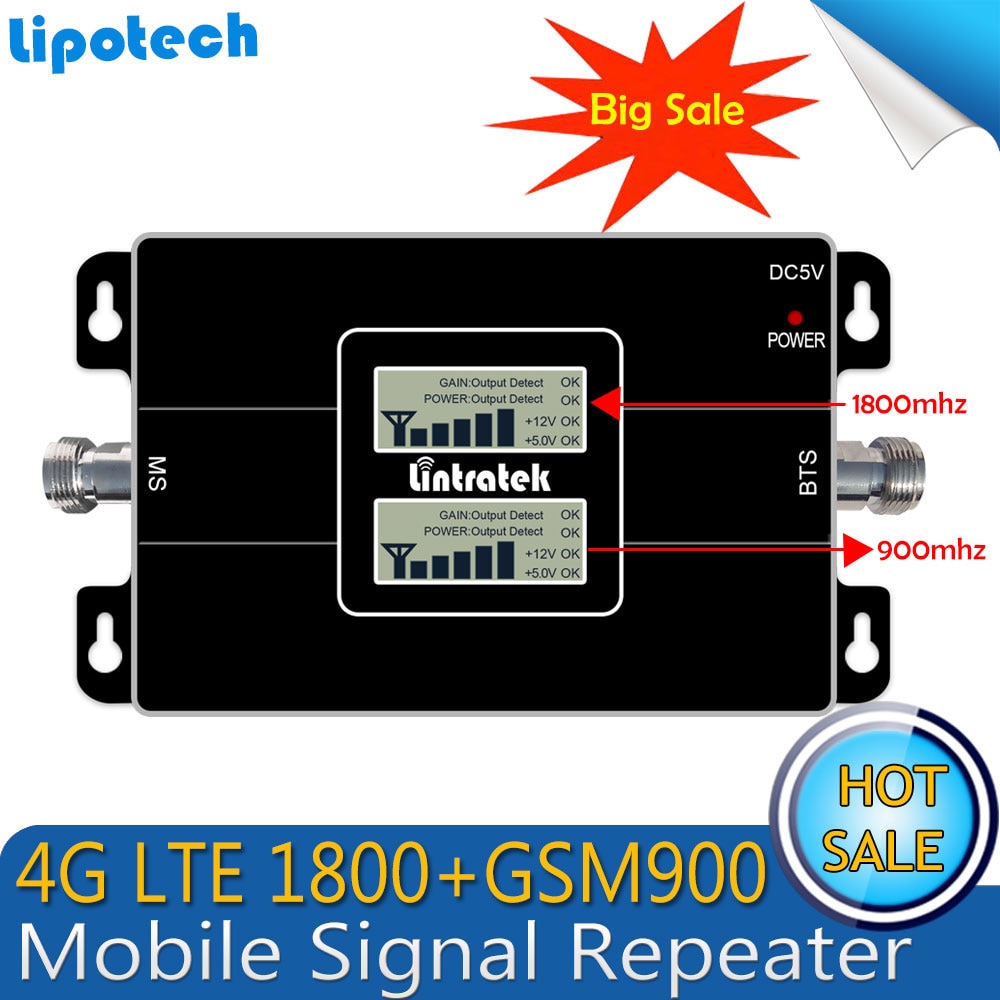 1 Pcs Dual Lcd-schermen GSM 900 4G LTE 1800 Repeater GSM 1800 mhz Mobiele Signaal Booster 65dB Dual band Repetidor Celular Versterker