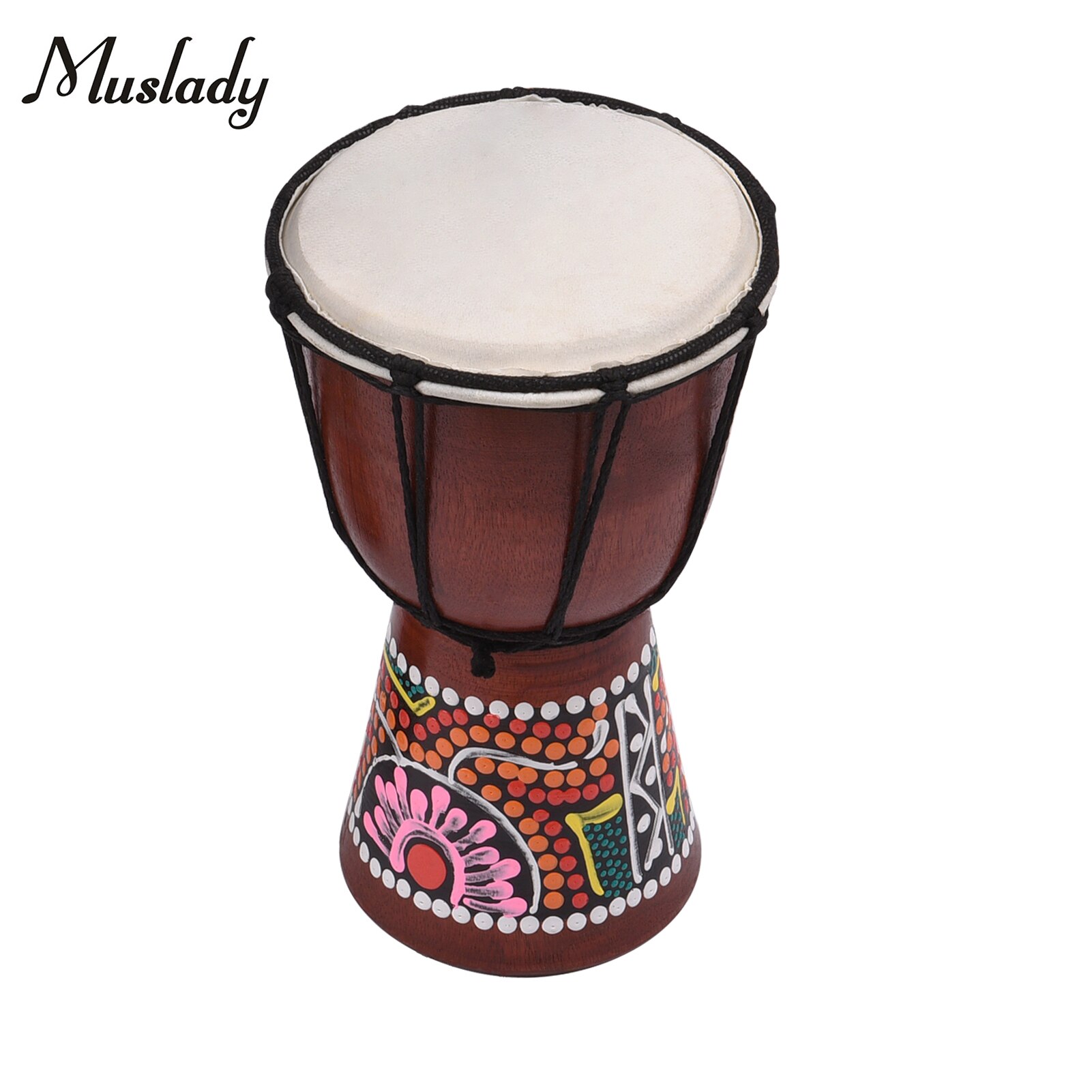 Muslady 4 Inch Djembe African Hand Drum Wooden African Drum With Goatskin Surface Hand-painted Colorful Patter for Children