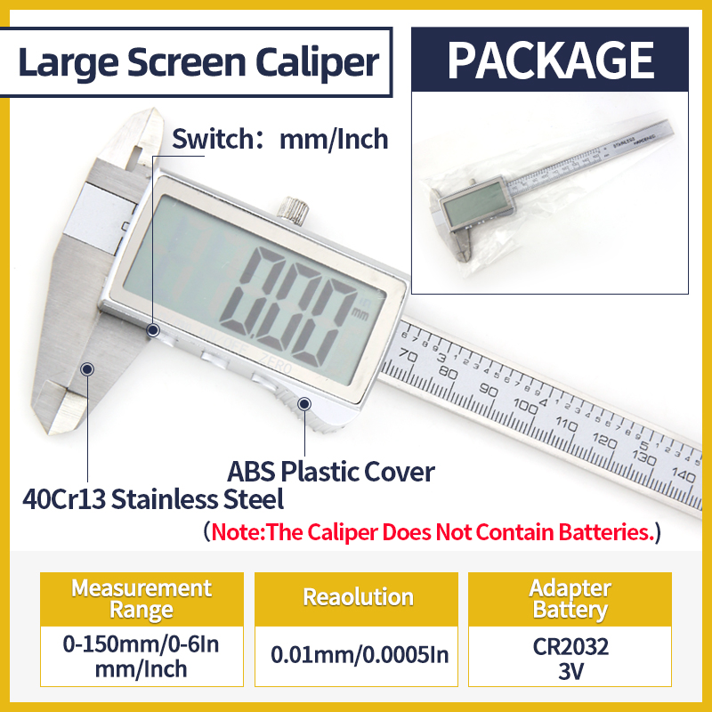Metal Caliper Digital Caliper Stainless Steel Digital Pachymeter Digital Micrometer Vernier Calipers Metal Gauge Measuring Tools: Large Screen Caliper