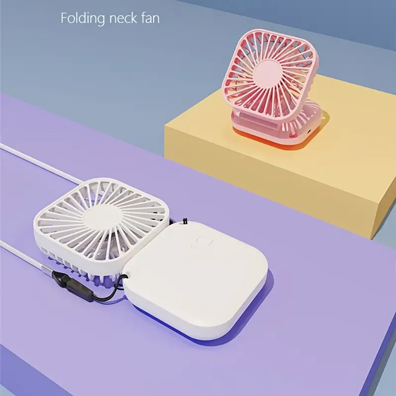 Mini Folding Hanging Neck Fan Foldable Hanging Neck Fan Mini Folding Personal Fan, 3 Speeds USB Charging For Travel Indoor And O