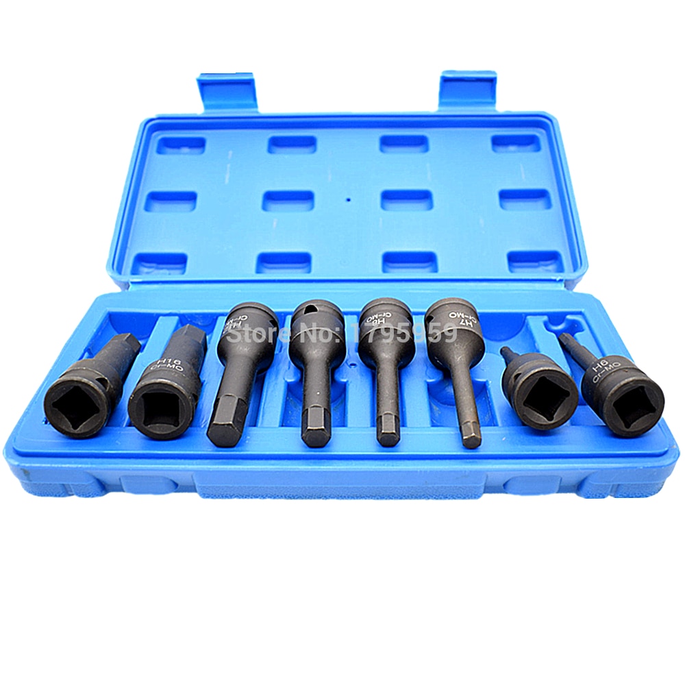 8 Piece Hex Key Socket Set 1/2" Square Drive Impact Socket H5 H6 H7 H8 H10 H12 H14 H16(5-16mm) Cr-Mo Metric Allen Bit 78mm Long