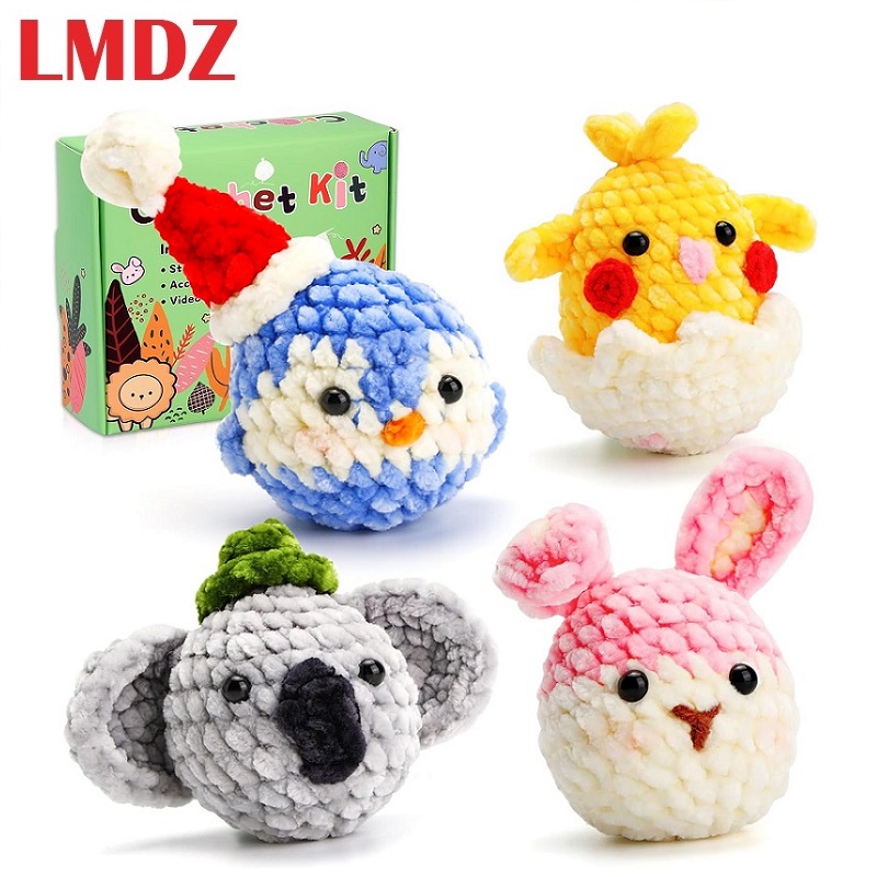 Lmdz Anfänger Tiere häkeln Strickset für Erwachsene Schritt-für-Schritt-Video-Tutorials genug Garn Füll haken und Zubehör