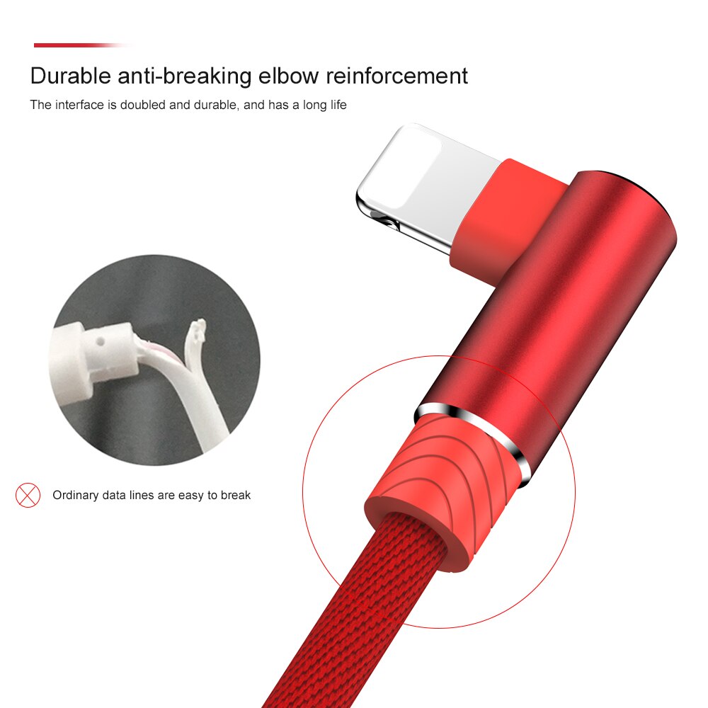 1m 2m 3m 90 Degree USB Data Charger Fast Cable For iPhone X XR 11 12 Pro Xs Max 6 6s 7 8 Plus iPad Phone Origin Long Cord Charge