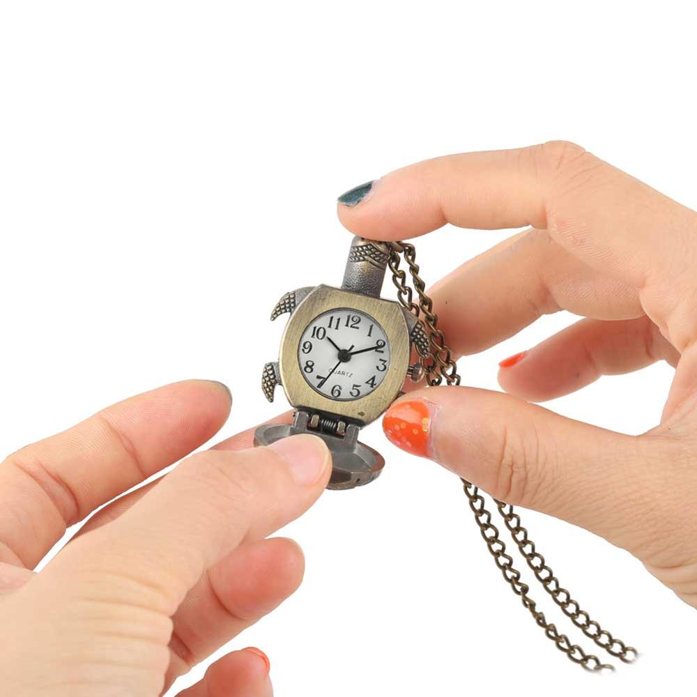 Sjov skildpadde kvarts fob lommeur med kædehalskæde ur til kvinder børn