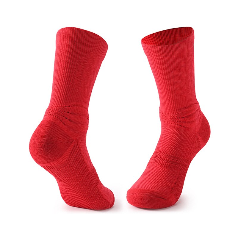 Sort hvid farve mænd sports sokker tykt håndklæde bund basketball sok mandlige fitness træning slid atletisk løbe sokker: Rød