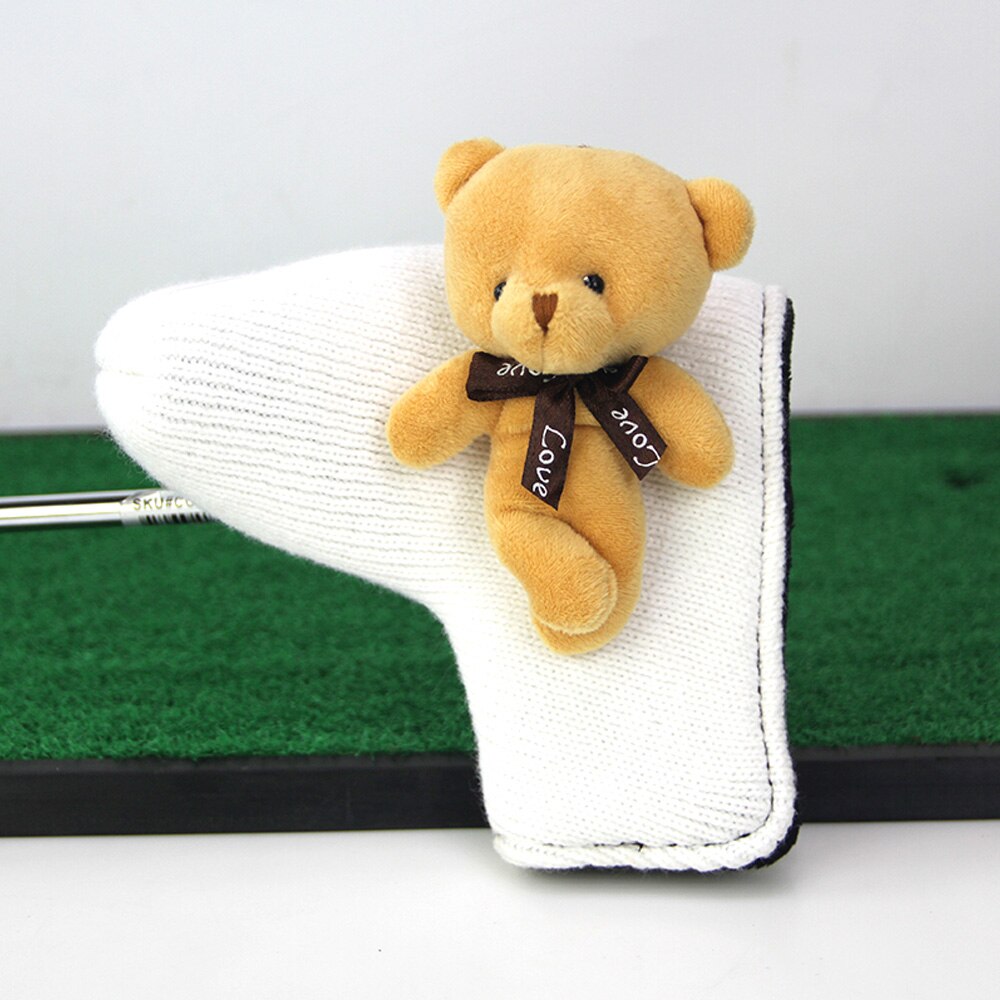 1 st standardstorlek golf putter headcover stickad söt björn golf club head lock golf putter ärm tillämplig på de flesta putters: Vit