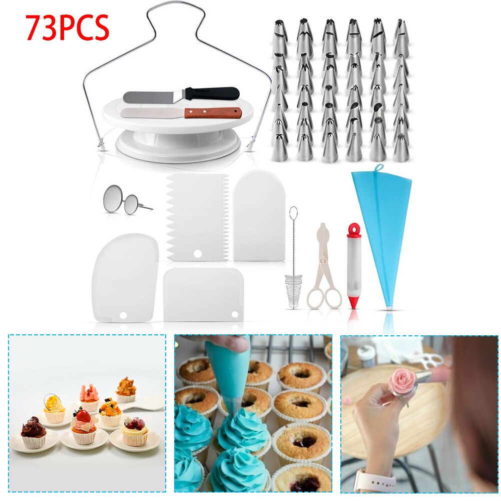 73 pcs Baking Supplies Kit DIY Cake Cupcake Decorating Icing tips Set Tools Cake Turntable Baking And Mounting Tool