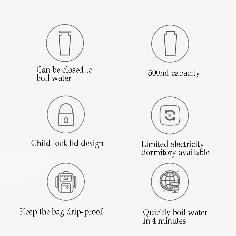 500ML Portable Fast Boiling Water Kettle 110V-240V Travel Outdoor Electric Kettle Water Heater Insulable Water Boiler