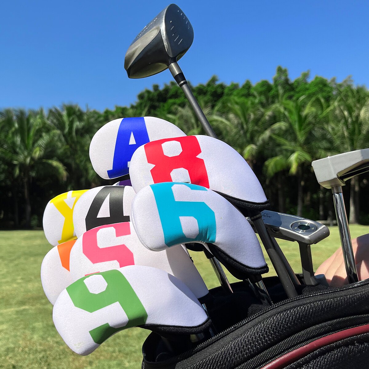 Värikkäät ison numeron rautapäälliset vedenpitävät neopreeni golfmailat rautapäälliset kiilat päälliset 10 kpl valkoisella värillä