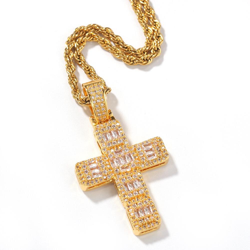 Hiphop kruis ketting dames ketting koper met cz hanger ketting klassieke persoonlijkheid jezus kruis hiphop sieraden voor: Goud / Cubaanse keten / 24 inch