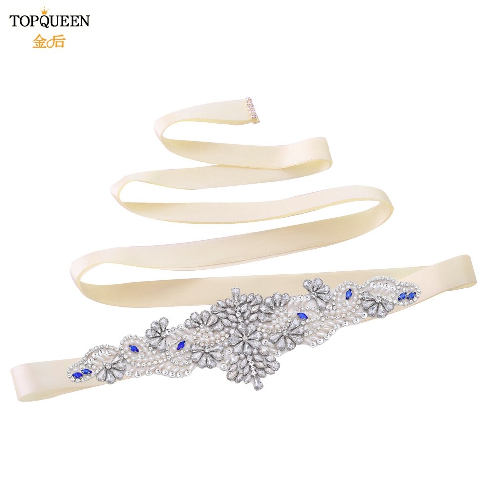 Topqueen  s487 brudbälten för klänningar diamantbälte formella klänningar för kvinnor afton gravidklänning strass bälten blå: Elfenben