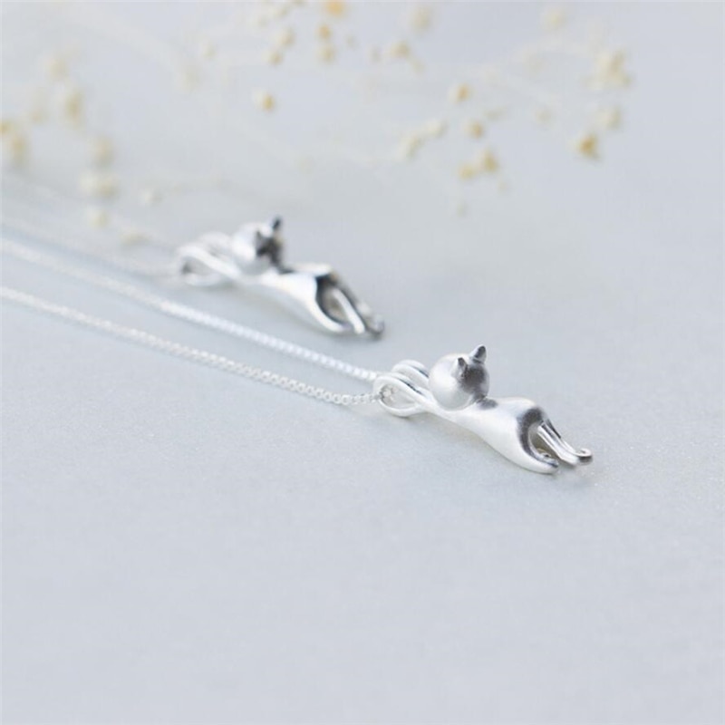 Leuke Kat Hanger Koreaanse 925 Sterling Zilveren Temperament Persoonlijkheid Mode Vrouwelijke Sieraden Ketting SNE012