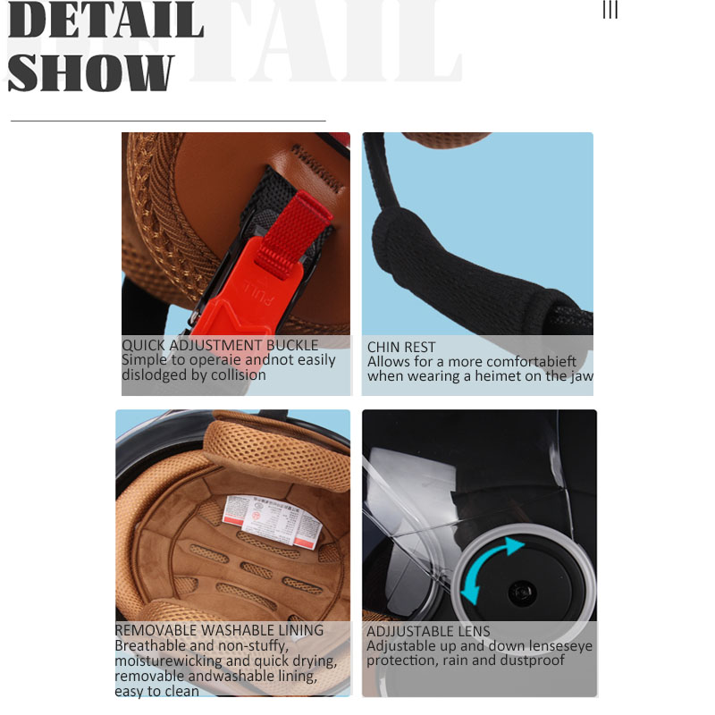 DOT-Zertifizierung Motorrad Casco Go Kart Roller Motor Van Motorrad Dual Lens Vintage Helme Four Seasons Racing Halbhelm