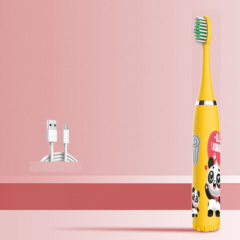 Children Electric Toothbrush Heads Smart Electric Teeth Brush Battery models/Rechargeable Replacement Brush Heads Kids: yellow 1 heads A