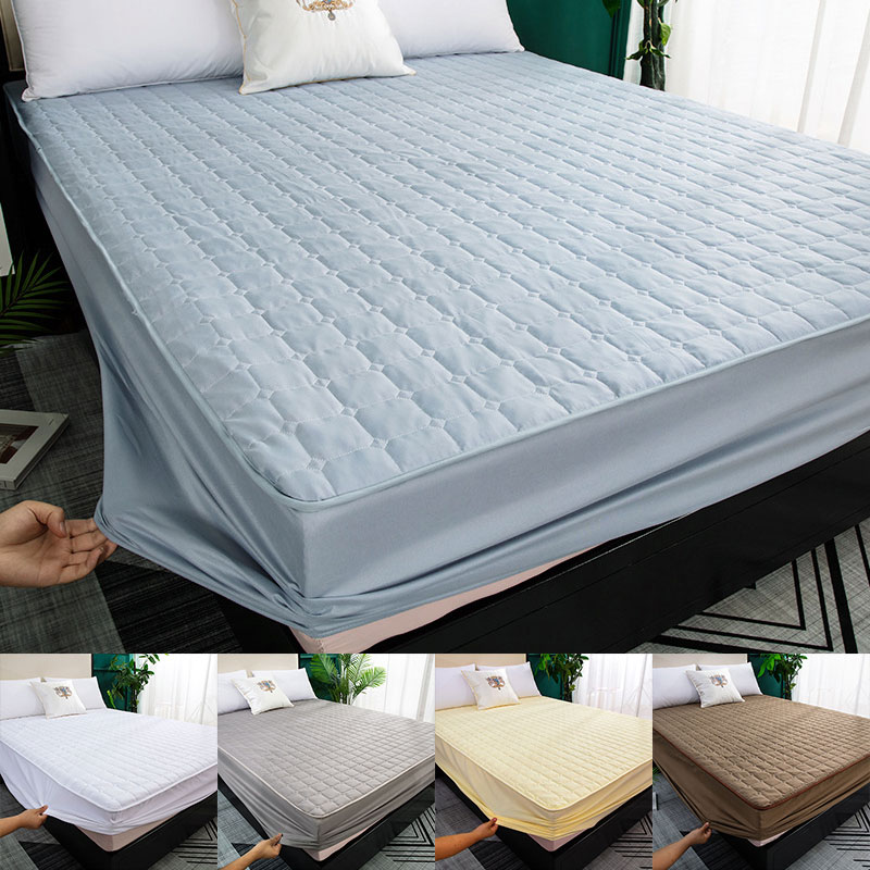 Effen Kleur Gewatteerde Reliëf Waterdichte Matrasbeschermer Hoeslaken Stijl Cover Voor Matras Dikke Zachte Pad Voor Bed 4 Maten