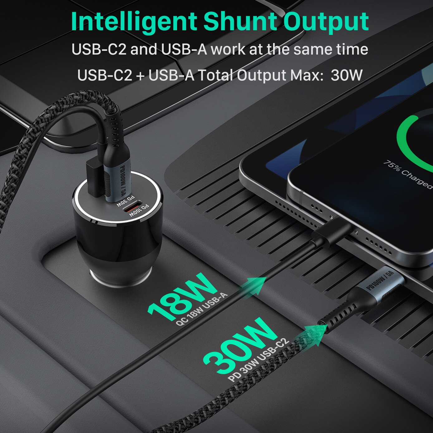 3-Port Usb C Auto-oplader 120W, QC5 Pd 100W Pps 45W 30W QC3.0 18W Voor Xiaomi Lenovo Type-C Laptop Macbook iphone 13 Samsung S20