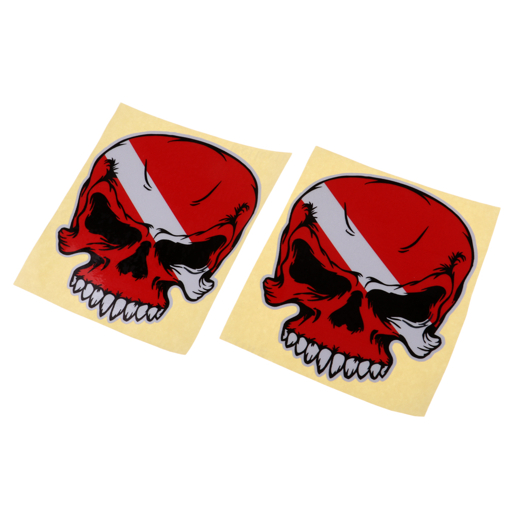 2 stuks Reflecterende Scuba Duiken Duiker Kajak Sticker Decal Red Skull Reflecterende Waterdichte Zelfklevende