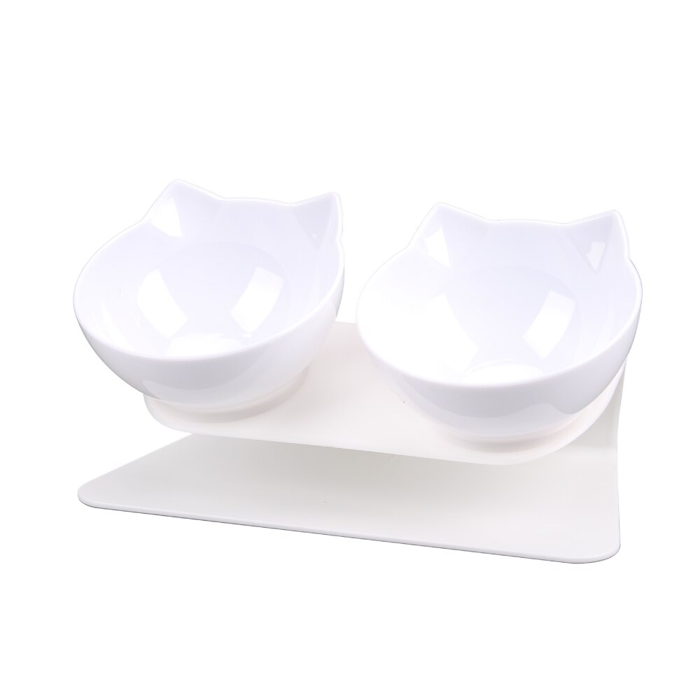 Cat Double Bowl Kitten Bowl Dog Bowl Transparent Material Non-slip Food Bowl With Protection Cervical Transparent Cat Supplies: Double-White