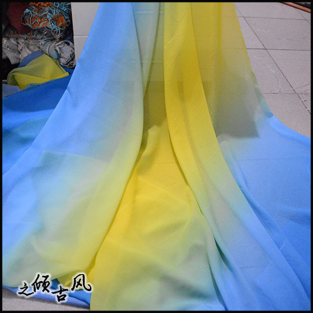 100D Blue Yellow Blue Fabric Gradient Chiffon Fabric for Dress Scarf Decoratavie Chiffon Fabric