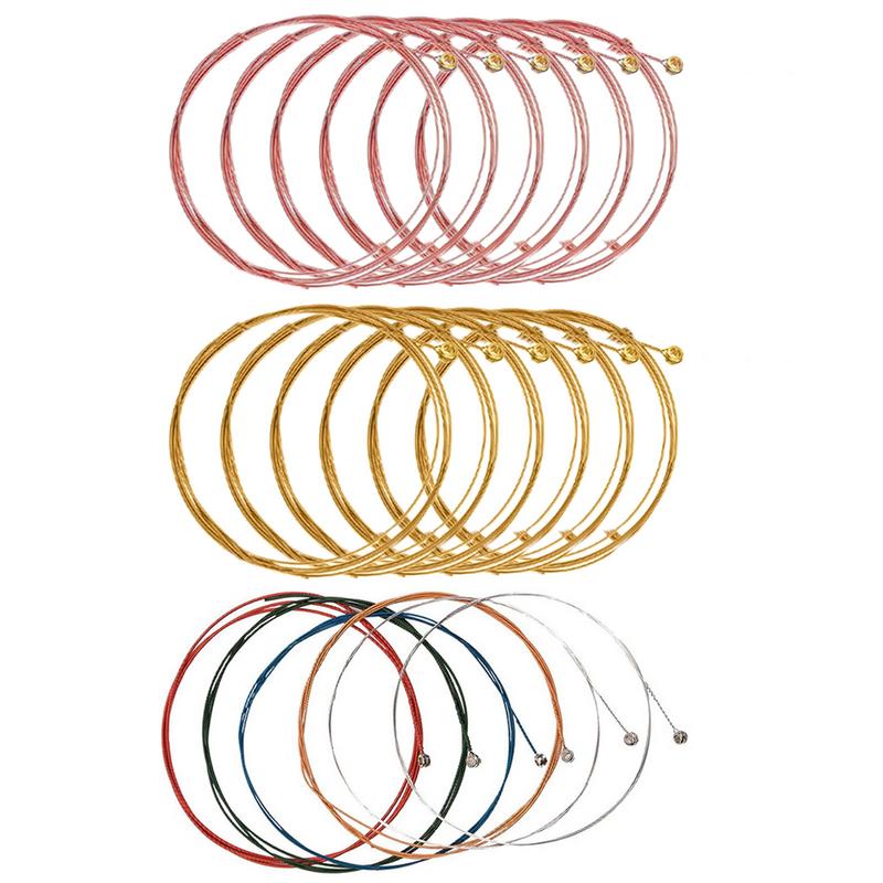 Latão e aço Guitar Strings Set, guitarra acústica Folk, bronze de fósforo, acessórios para instrumentos musicais, 6pcs