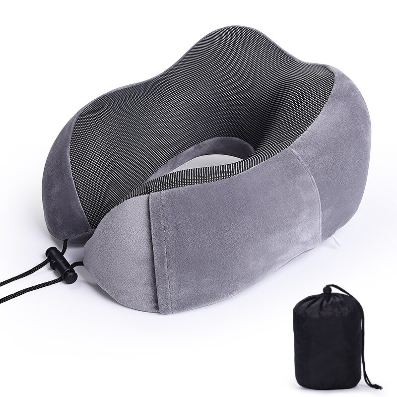 1PC en Mousse à Mémoire De Forme En Forme de U Cou Oreillers Doux Rebond Espace Oreiller De Voyage Solide Cervicale Soins Literie: grey