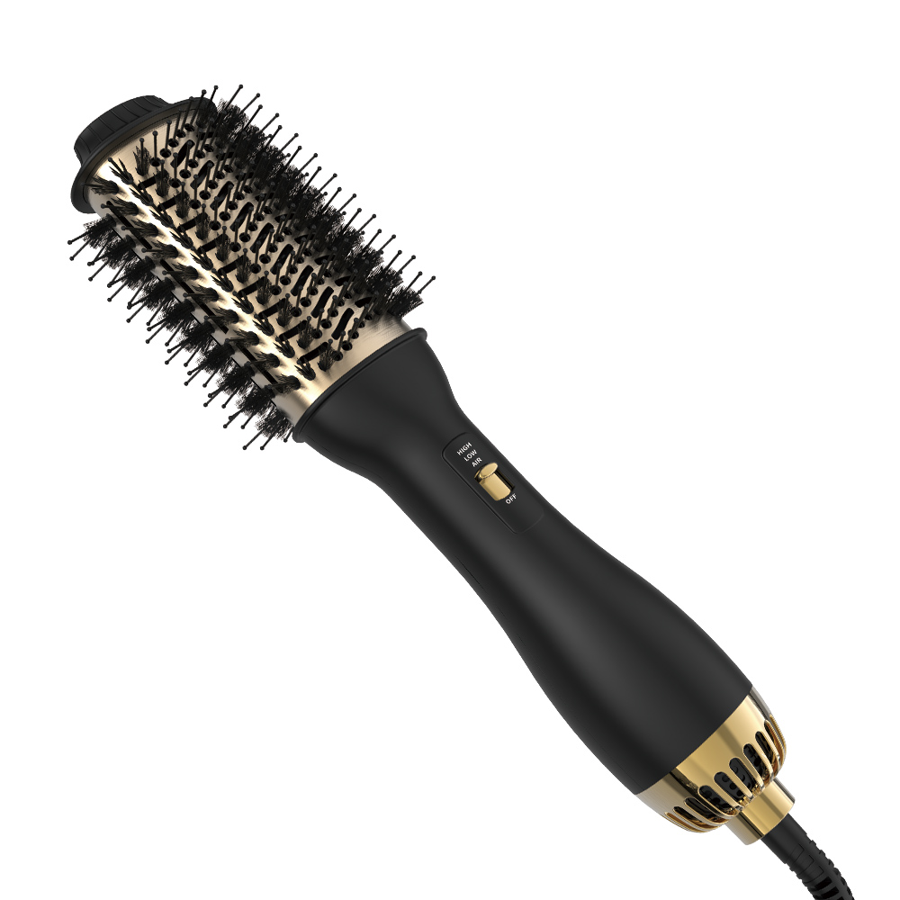 LISAPRO-cepillo y volumizador de aire de un solo paso PLUS 2,0, secador de pelo y estilizador, cepillo rizador de pelo negro y dorado: Oro / Enchufe europeo
