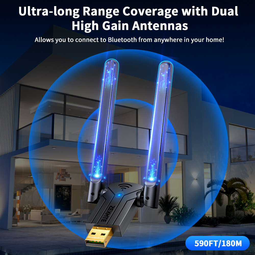 Electop 180M Bluetooth 5.4 Adapter Free Driver USB Bluetooth Dongle Adaptador for Windows 11/10/8.1 Mouse Keyboard Audio Receive