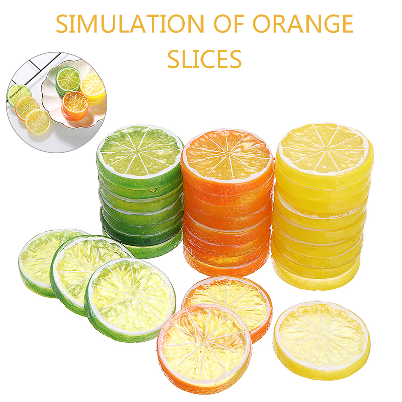 10pcs 5cm Artificial Lemon Slice Plastic Simulation Fruit Lemon Slice for Home Party Kitchen Decor Scenes Props