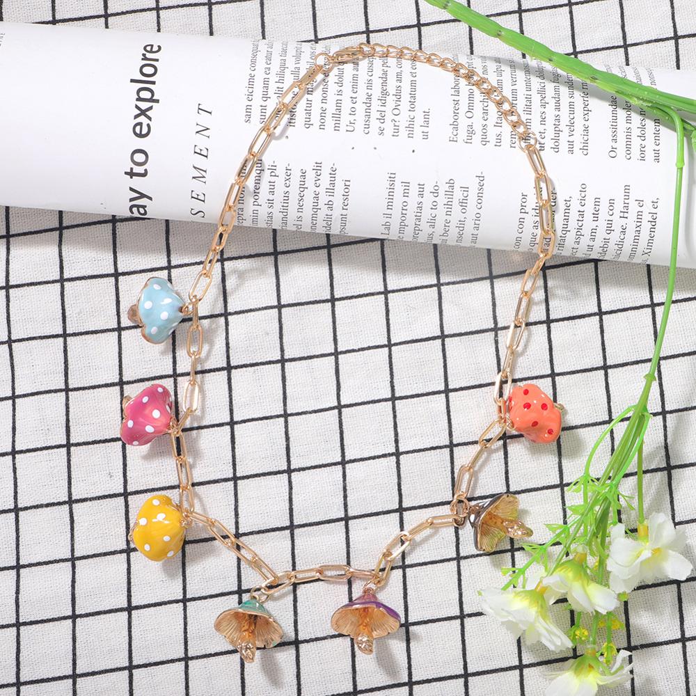 Mode Za Paddestoel Ketting Voor Vrouwen Leuke Acryl Collier Esthetische Kleurrijke Kettingen Sieraden Zomer