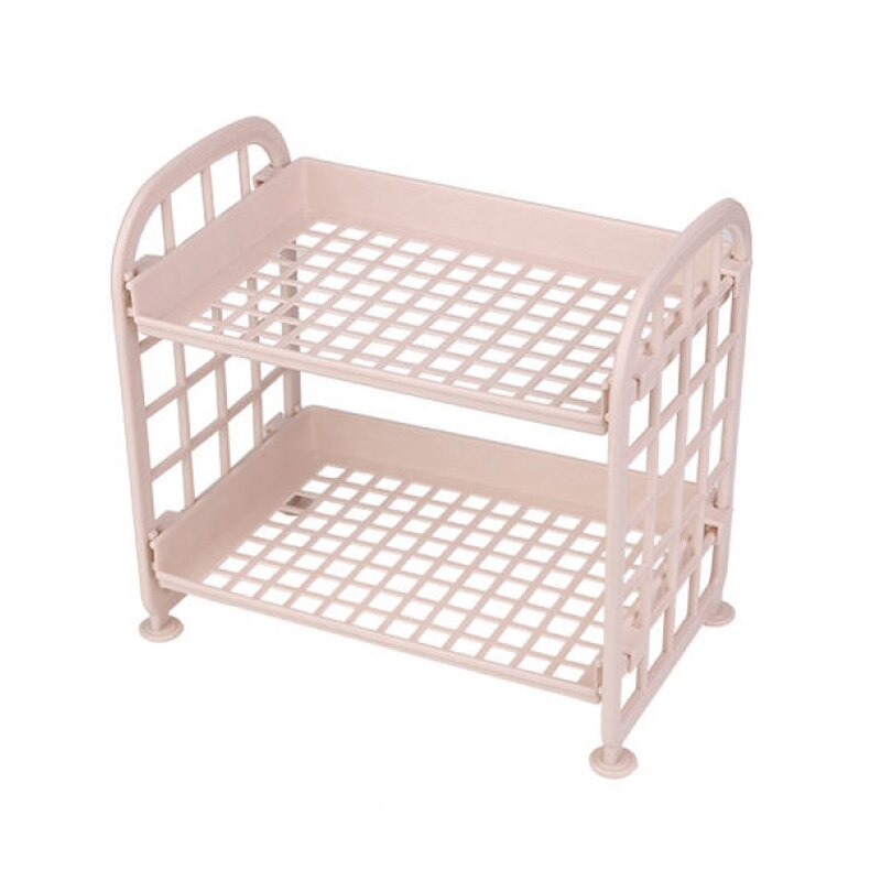 2-Tier Assembled Storage Shelf Plastic Seasoning Storage Rack Countertop Shelf for Kitchen Desk Countertop Organizer: Beige