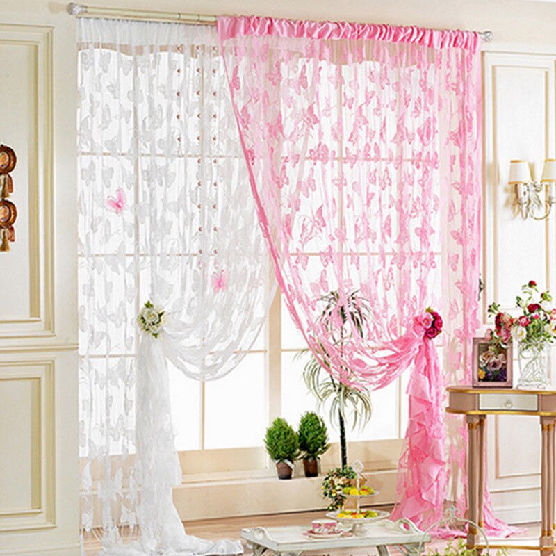 window curtain set living room Window Butterfly Pattern Tassel String Room Chiffon Curtain Divider curtains for living room