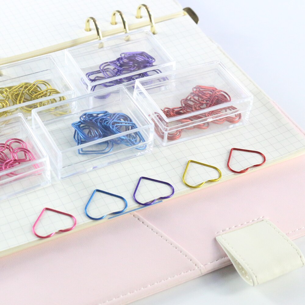 Domikee-marcapáginas con de corazón de amor, clips de papel para la escuela y la Oficina, 12 unids/caja, 5 colores,