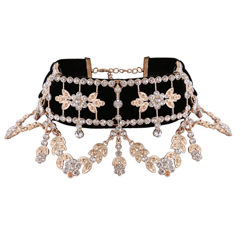 Lace Up Luxury Statement Necklace Big Rhinestone Choker maxi crystal necklace Ribbon Collier Femme Jewelry Collares