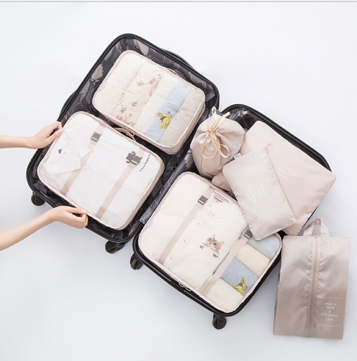 7 stk/sæt pakningsterning til kuffert rejser organisator taske kvinder mænd sko tøj bagage rejsetasker: C