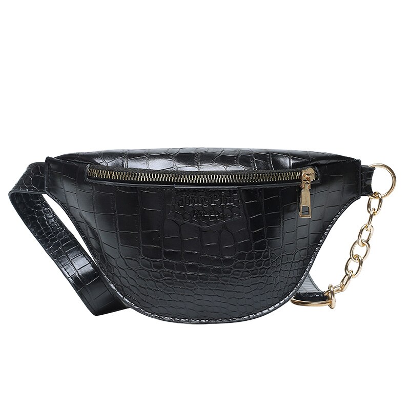 Fanny Pack femmes taille ceinture sac Crocodile motif Vintage taille sacs femme Bum pochette téléphone en cuir poitrine sac ZY889: Black  Waist Bag