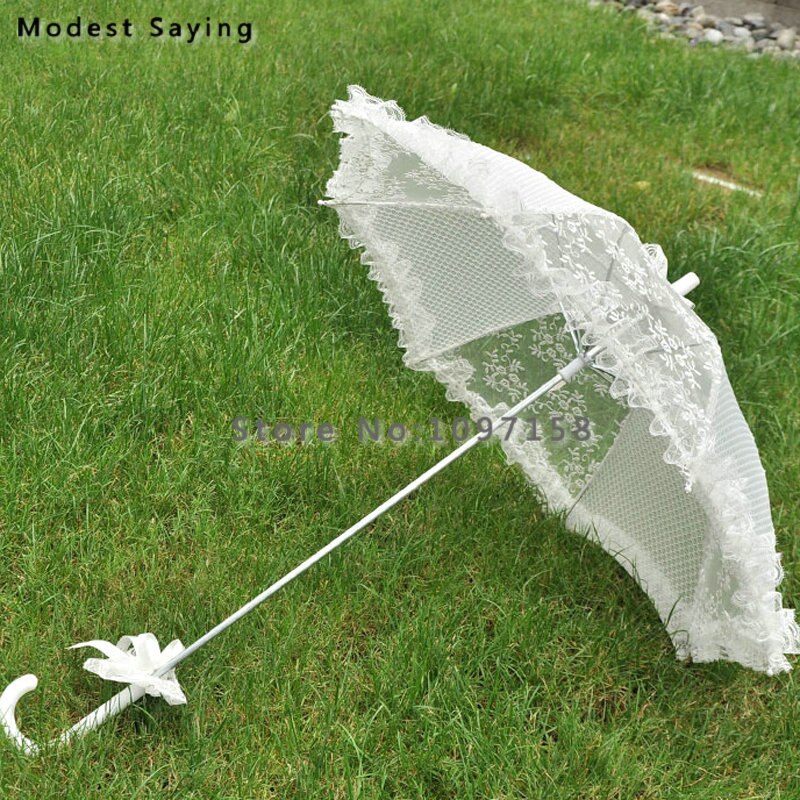 Ivoor Lange Kant Cover Bridal Douches Parasol Wedding Paraplu Accessoires Decoraties ombrelle mariage