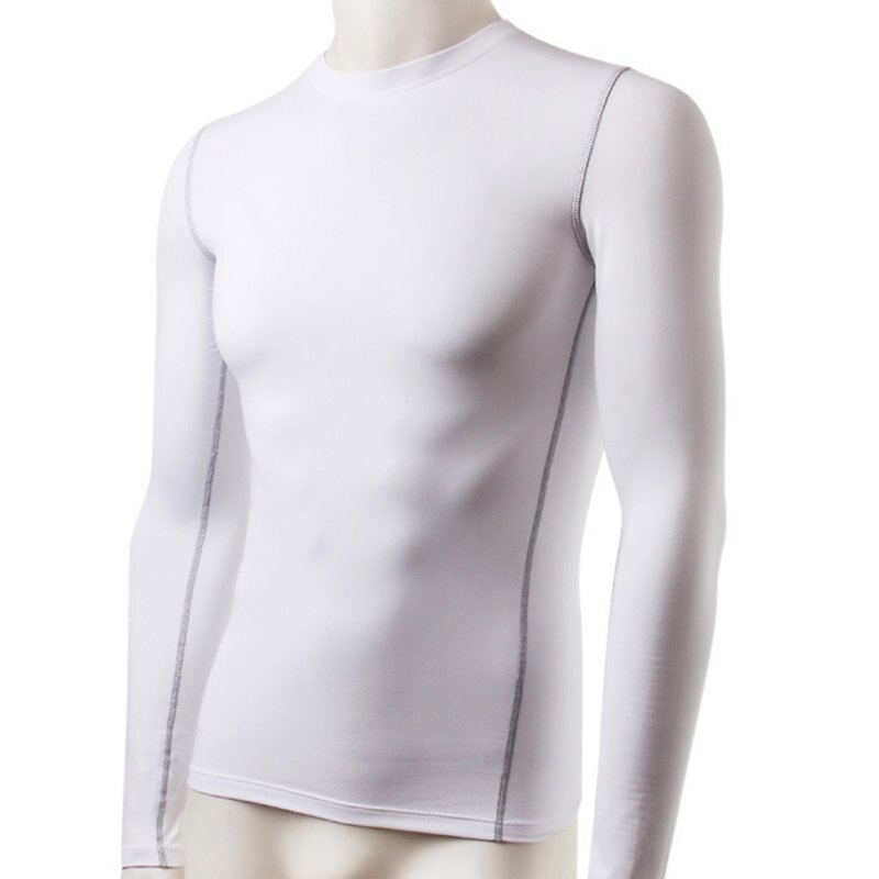 Vinter mænd slim fit langærmet termisk undertøj basic toppe undertrøje: Hvid / M