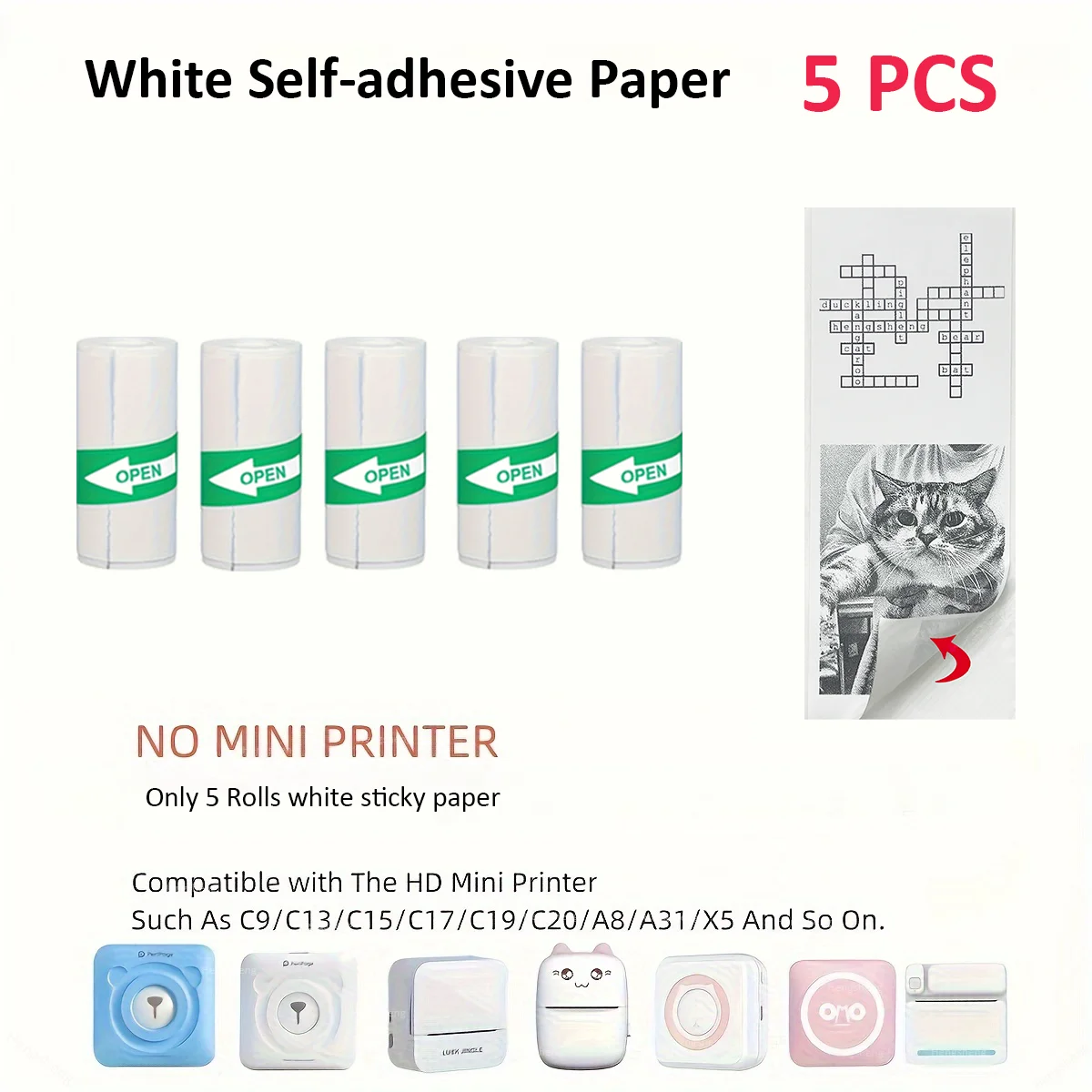 57x25mm Papier Für Mini Drucker Rolle Papier Art Kamera Selbst-Klebe Etikett Aufkleber Für T02/M02/M02S Für Foto Tagebuch Notizen Memo: Weiß